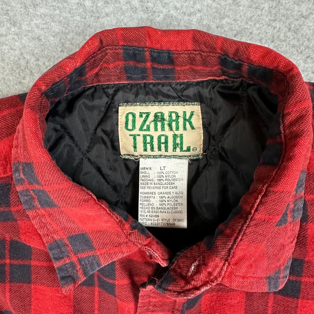 Ozark Trail Mens LT Red Black Buffalo Plaid‎ Quilted Lined Flannel Shirt Jacket - Picture 4 of 9